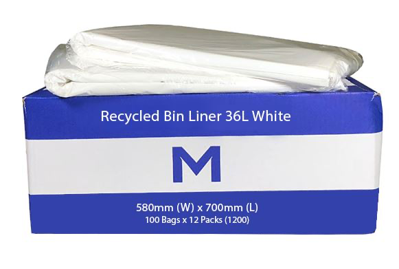FP Recycled Bin Liner 36L - White, 580mm x 700mm x 20mu 100 Bags/Pack