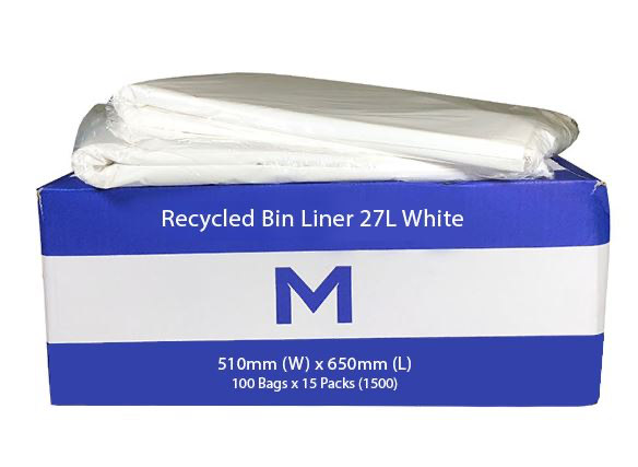 FP Recycled Bin Liner 27L - White, 510mm x 650mm x 20mu 100 Bags/Pack