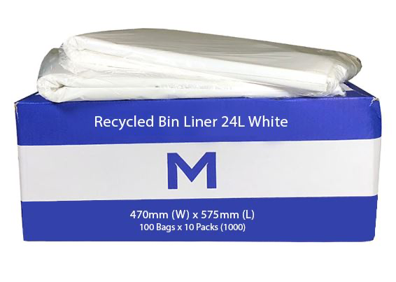 FP Recycled Bin Liner 24L - White, 470mm x 575mm x 30mu 100 Bags/Pack