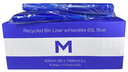 Thick Recycled Bin Liner 60L - Blue, 600mm x 1000mm x 30mu 50 Rubbish Bags/pk -" WITH HANDLES"