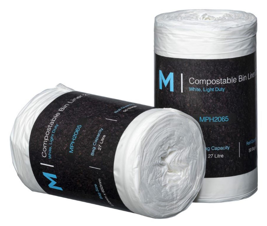 POR Compostable Bin Liner 27L - White, 510mm x 650mm x 15mu 50 Bags/Roll