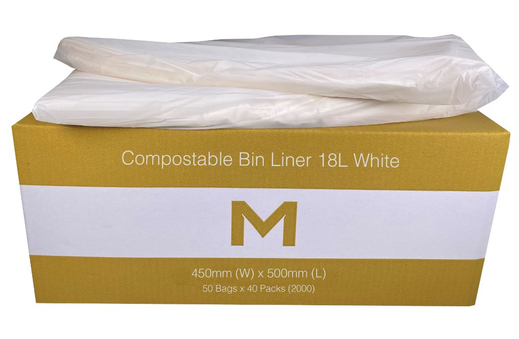 FP Compostable Bin Liner 18L - White, 450mm x 500mm x 20mu 50 Bags/Roll