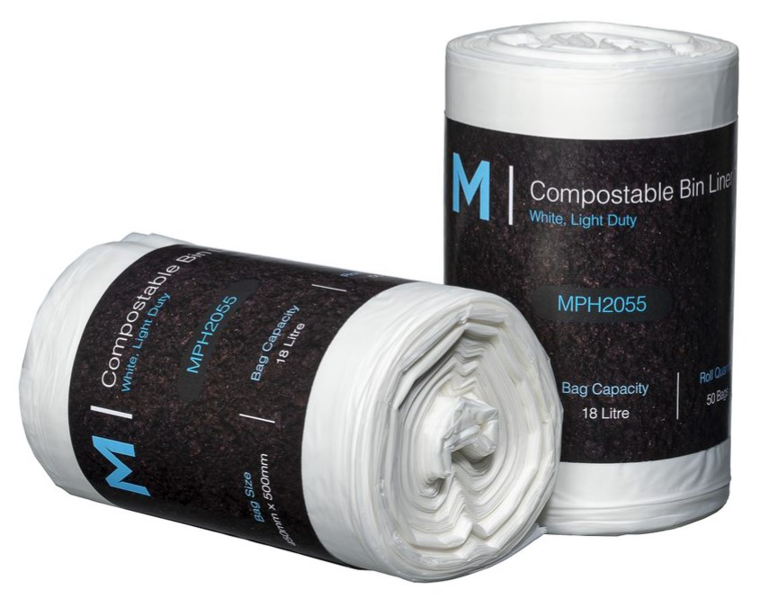 POR Compostable Bin Liner 18L - White, 450mm x 500mm x 15mu 50 Bags/Roll