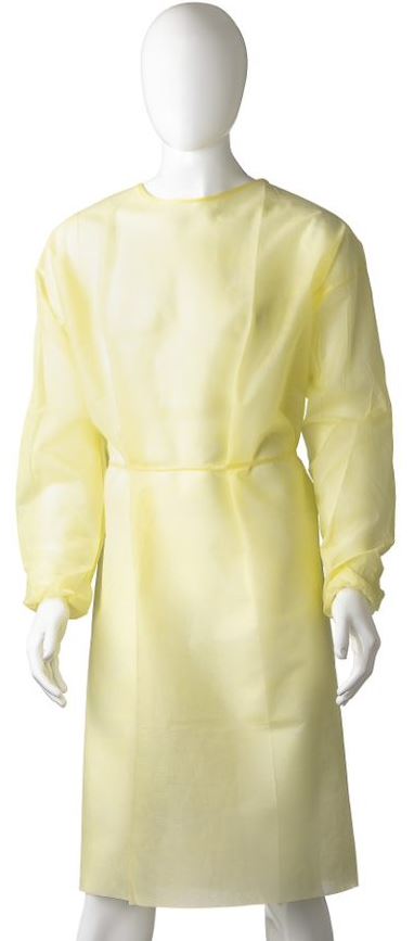 Polypropylene Isolation Gown - Yellow, 1200mm x 1400mm, 40gsm