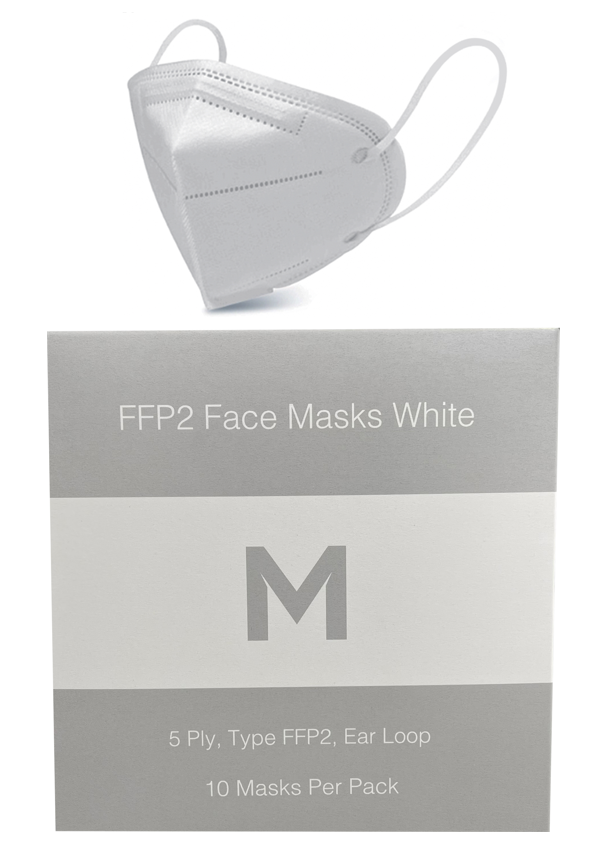 FFP2 Protective Face Masks - White, 5 Ply, Ear Loop Design 10 Masks/Pack EN149:2001+A1:2009