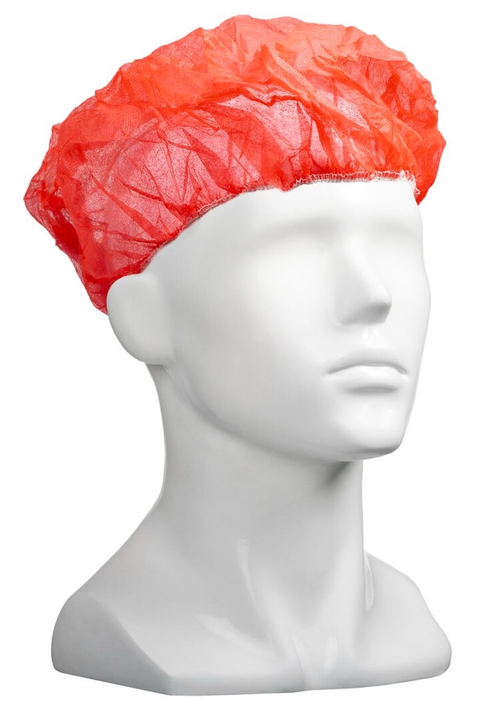 Polypropylene Bouffant Hats - Red, 610mm Wide, 12gsm 50 Hats/Pack *For Larger Hair Styles   