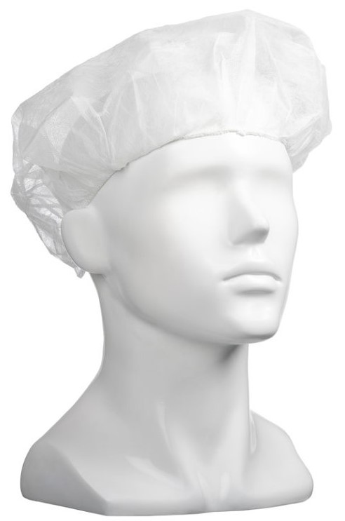 Polypropylene Bouffant Hats - White, 610mm Wide, 12gsm 50 Hats/Pack *For Larger Hair Styles  