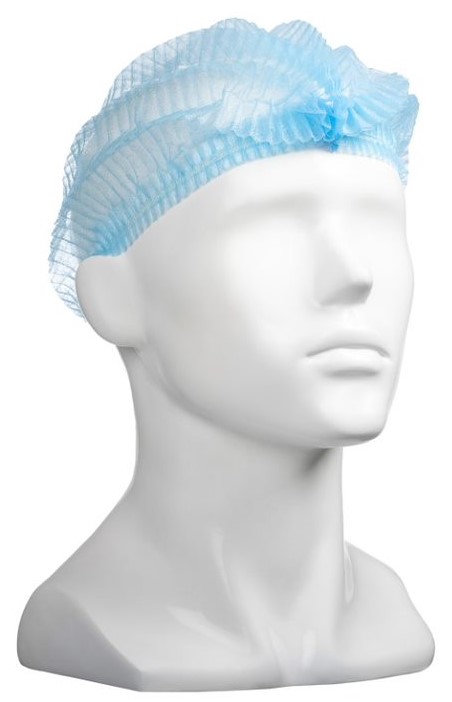 Polypropylene Crimp Hats - Blue, 530mm Wide, 12gsm 100 Hats/Pack     