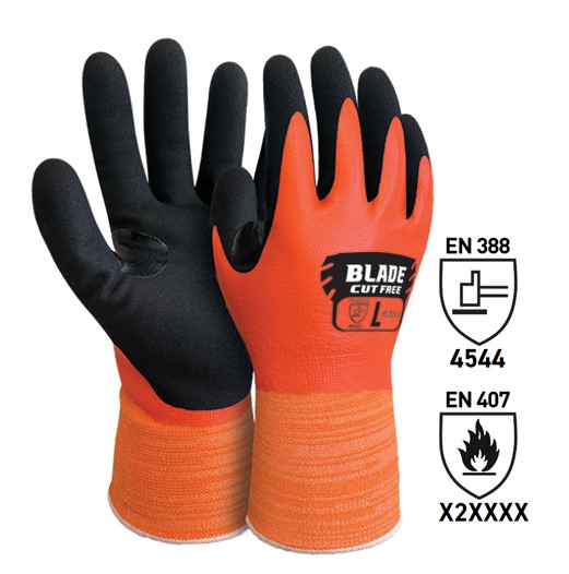 Nitrile Sandy Waterproof Cut Gloves - Orange/Black, L, 18 Gauge *Rating - 4544C