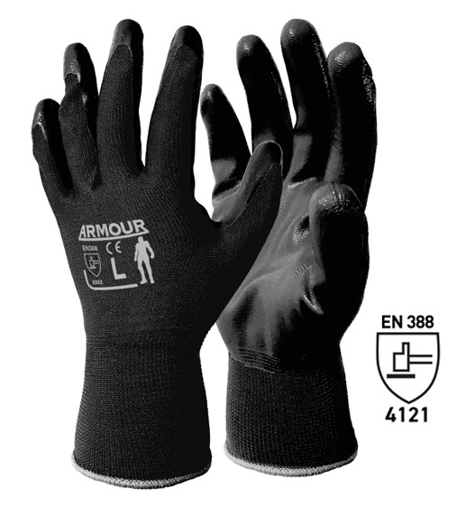 Nitrile Smooth Work Gloves - Black, L - 1 Pair                                      