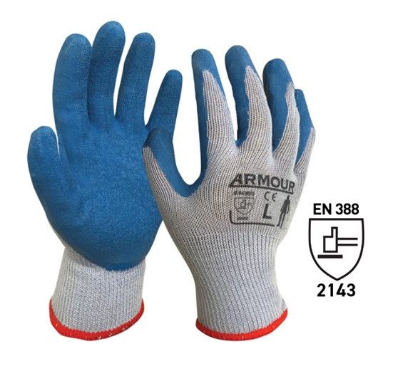 Latex Crinkle Coated Gloves - White/Blue, XL, 7 Gauge *Rating - 2143
