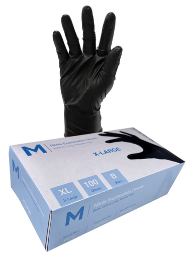 Nitrile Examination Gloves Powder Free - Black, XL, 240mm Cuff, 7.0g (100 in Box)  