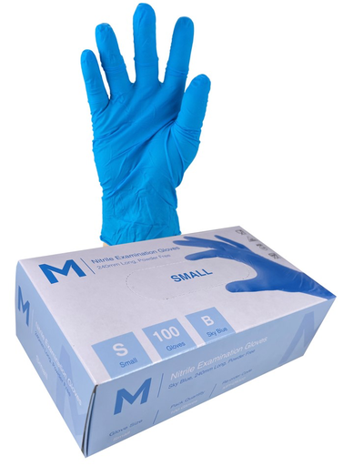 Nitrile Examination Gloves Powder Free - Blue, S, 240mm Cuff, 5.0g (100 in Box)