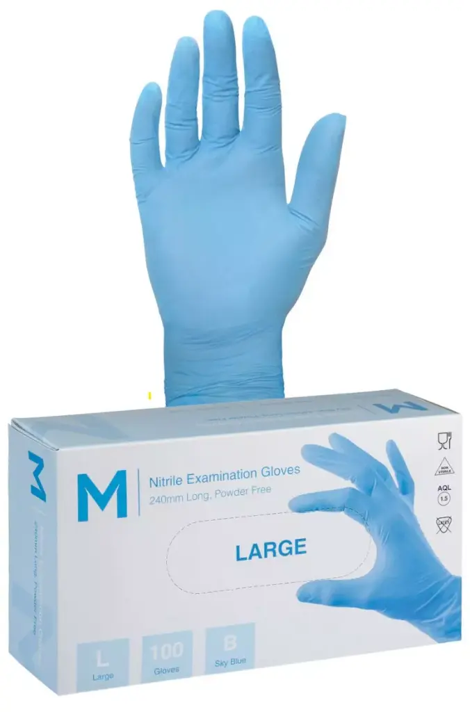 Nitrile Examination Gloves Powder Free - Blue, L, 240mm Cuff, 3.0g 100 Gloves/Pack