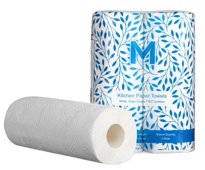 Kitchen Paper Towels - White, 272mm x 226mm, 2 Ply, 60 Sheets *Perforated 