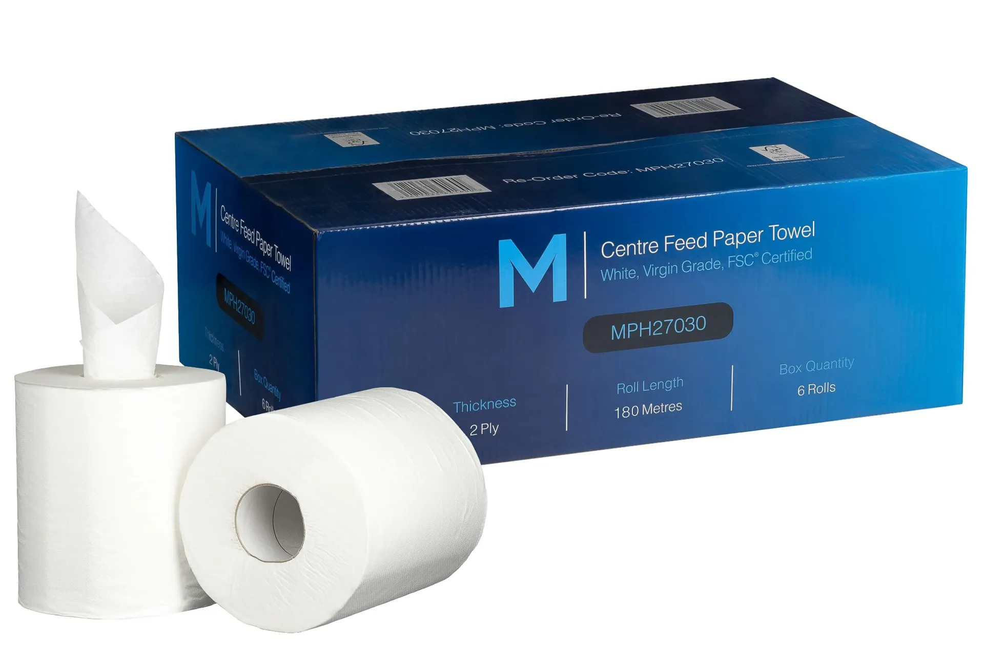 [MPH27030] Centre Feed Paper Towel & Auto cut Rolls (White, 210mm x 180m, 2 Ply, 40gsm)