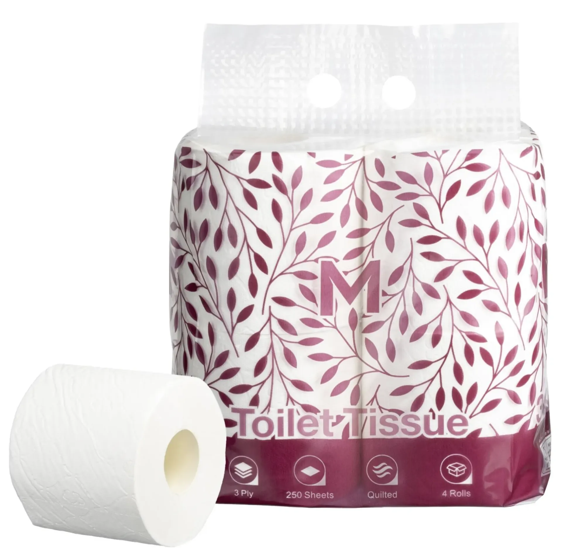 Unwrapped Toilet Tissue Roll (12 Packs of 4)