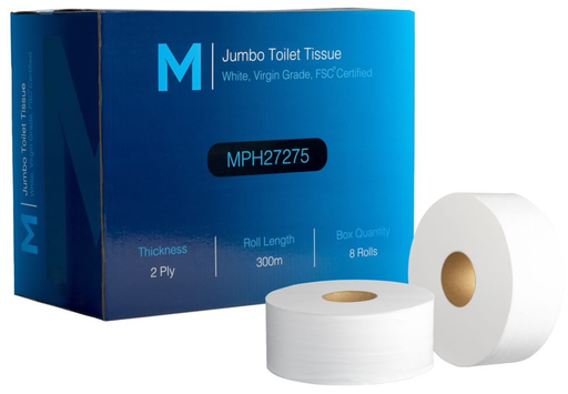 [MPH27275] Matthews Virgin Jumbo Toilet Tissue Boxed - White, 2 Ply, 300m (8)