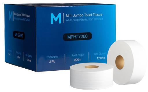 [MPH27280] Matthews Mini Jumbo Toilet Tissue Boxed - White, 2 Ply, 200m (12 in box)
