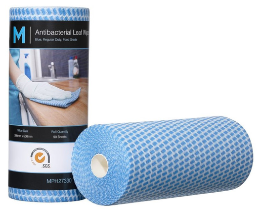 Antibacterial Leaf Wipes - Blue, 300mm x 500mm, 90 Sheets, 50gsm 