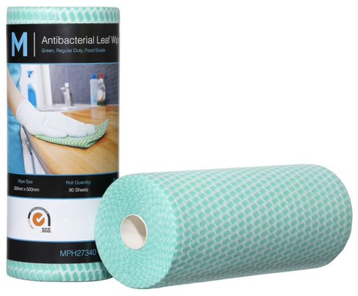 Antibacterial Leaf Wipes - Green, 300mm x 500mm, 90 Sheets, 50gsm 
