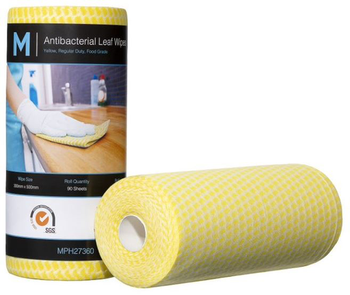 Antibacterial Leaf Wipes - Yellow, 300mm x 500mm, 90 Sheets, 50gsm 