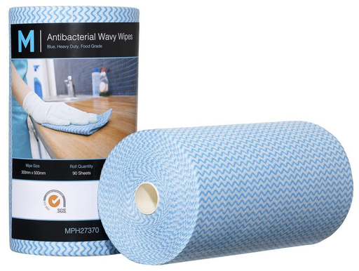 Antibacterial Wavy Wipes - Blue, 300mm x 500mm, 90 Sheets, 80gsm  