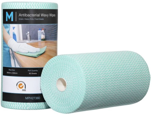 Antibacterial Wavy Wipes - Green, 300mm x 500mm, 90 Sheets, 80gsm  