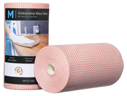 Antibacterial Wavy Wipes - Red, 300mm x 500mm, 90 Sheets, 80gsm  