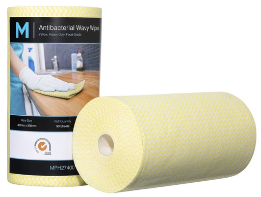 Antibacterial Wavy Wipes - Yellow, 300mm x 500mm, 90 Sheets, 80gsm  