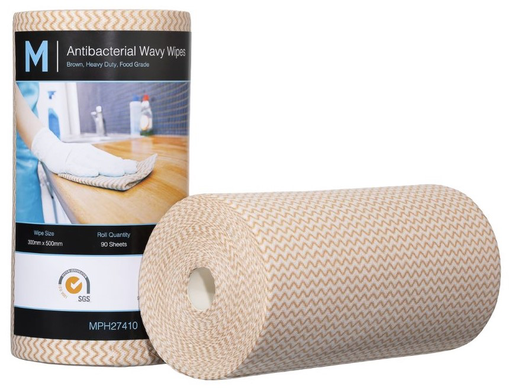 Antibacterial Wavy Wipes - Brown, 300mm x 500mm, 90 Sheets, 80gsm  
