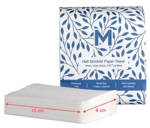 [MPH27130] Matthews Half Slimfold Paper Towel - White, 115mm x 230mm, 1 Ply (8000)