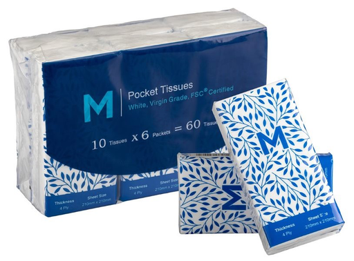 Tissue Pocket Packs 1/12 Fold - White, 4 Ply, 10 Sheets