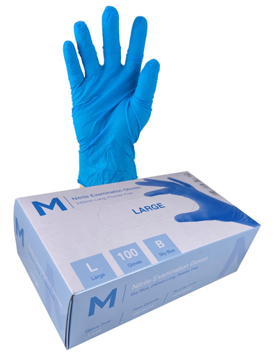 Nitrile Examination Gloves Powder Free - Blue, L, 240mm Cuff, 5.0g (100 in Box)