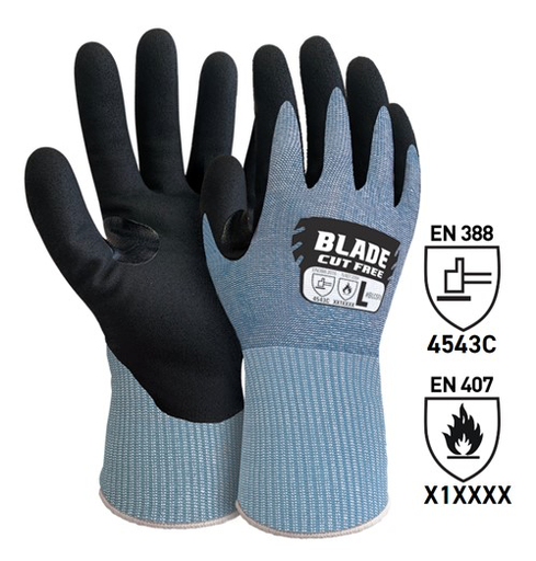 Nitrile Sandy Cut Resistant Gloves - Blue/Black, M (- 1 Pair) *Cut 5 Protection