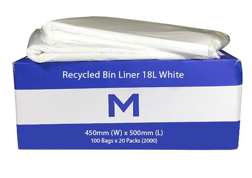FP Recycled Bin Liner 18L - White, 450mm x 500mm x 20mu 100 Bags/Pack