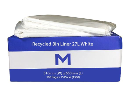 FP Recycled Bin Liner 27L - White, 510mm x 650mm x 20mu 100 Bags/Pack