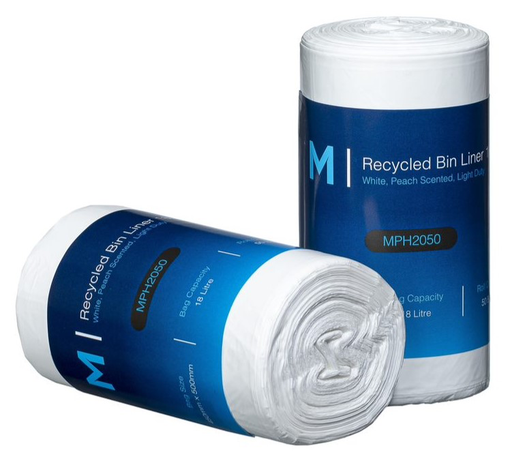 POR Recycled Bin Liner 18L - White, 450mm x 500mm x 15mu 50 Bags/Roll *Peach Scented*