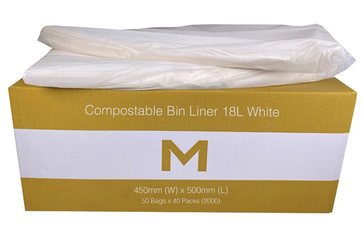 FP Compostable Bin Liner 18L - White, 450mm x 500mm x 20mu 50 Bags/Roll