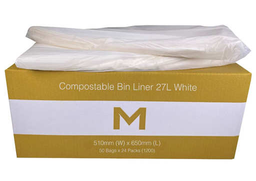 FP Compostable Bin Liner 27L - White, 510mm x 650mm x 20mu 50 Bags/Roll