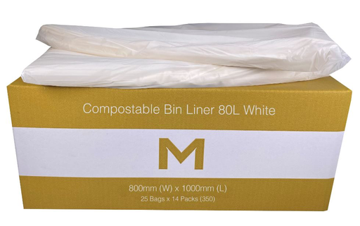 Thick Compostable Bin Liner 80L - White, 800mm x 1000mm x 30mu 25 Bags/pk