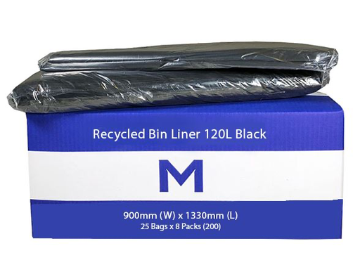 FP Recycled Bin Liner 120L - Black, 900mm x 1330mm x 30mu 25 Bags/Pack