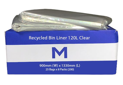 FP Recycled Bin Liner 120L - Clear, 900mm x 1330mm x 30mu 25 Bags/Pack