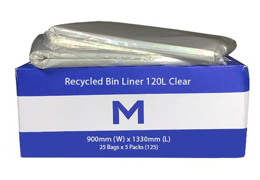 FP Recycled Bin Liner 120L - Clear, 900mm x 1330mm x 50mu 25 Bags/Pack