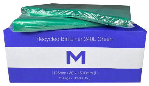 FP Recycled Bin Liner 240L - Green, 1125mm x 1500mm x 30mu 25 Bags/Pack