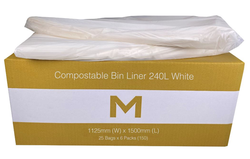 FP Compostable Bin Liner 240L - White, 1125mm x 1500mm x 30mu 25 Bags/Pack