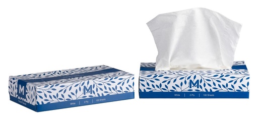 Flat Facial Tissues - White, 2 Ply, 100 Sheets, FSC Mix®