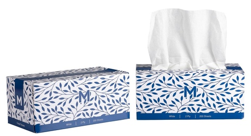 Flat Facial Tissues - White, 2 Ply, 200 Sheets, FSC Mix®