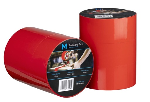 Premium Acrylic Packaging Tape - Red, 48mm x 100m x 55mu