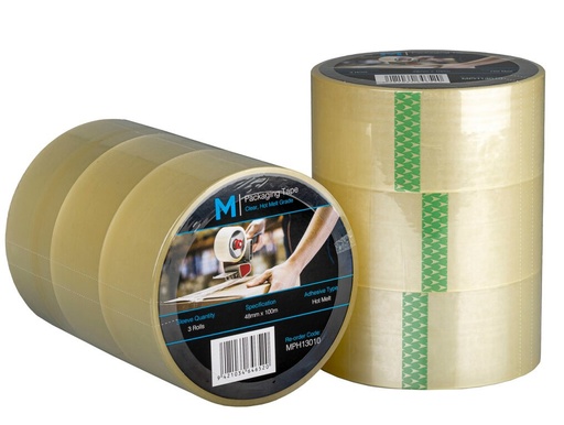 Premium Hot Melt Packaging Tape - Clear, 48mm x 100m x 50mu *Strong Adhesive
